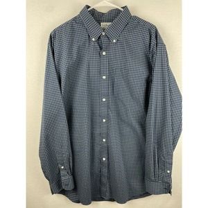 LL Bean Button Shirt Traditional Fit XL Blue White Plaid Long Sleeve